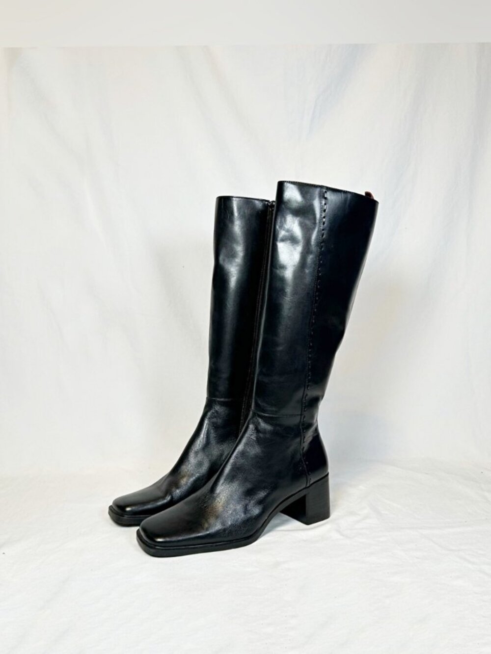 Bandolino Saundra Tall Black Leather Square Toe Knee High Riding Boots~9~New